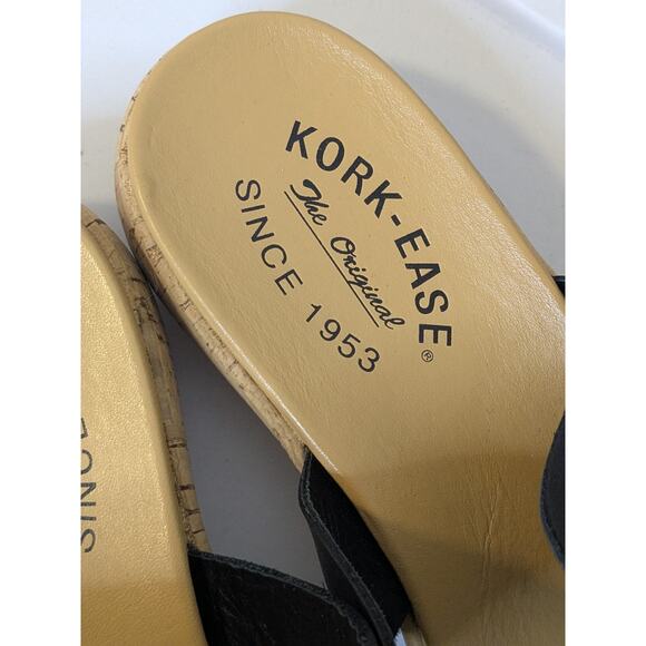 Kork Ease Leather Upper Black Toe Loop Sandals Slip On Womens Size 9 - Picture 3 of 9